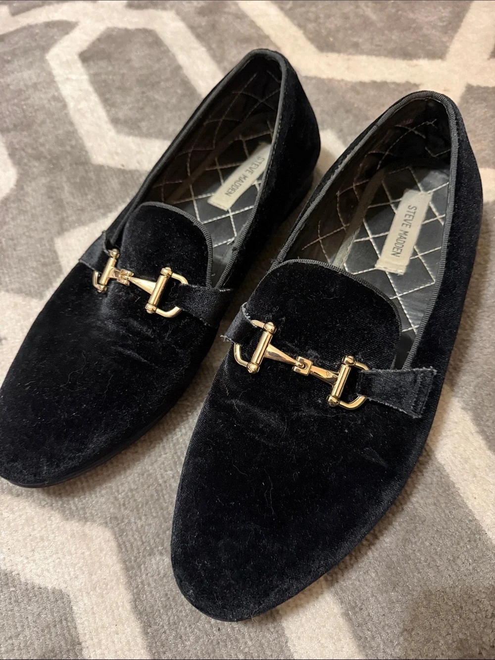 Steve Madden Black Velvet Horse Bit Loafers Sz 11